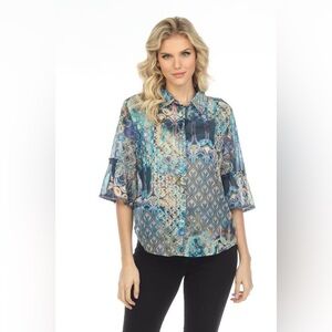 NWOT Johnny Was KLODI RUFFLE SLEEVE BLOUSE size XL